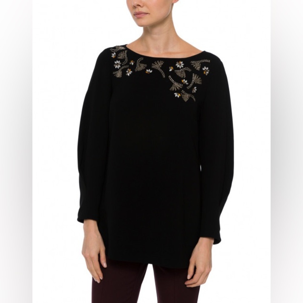 LAFAYETTE 148 NEW YORK Caddie Black Embellished Crepe Blouse